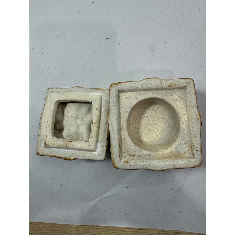 Vintage Ceramic Trinket Box | Flower Relief, Speckled Glaze, Co-Op
